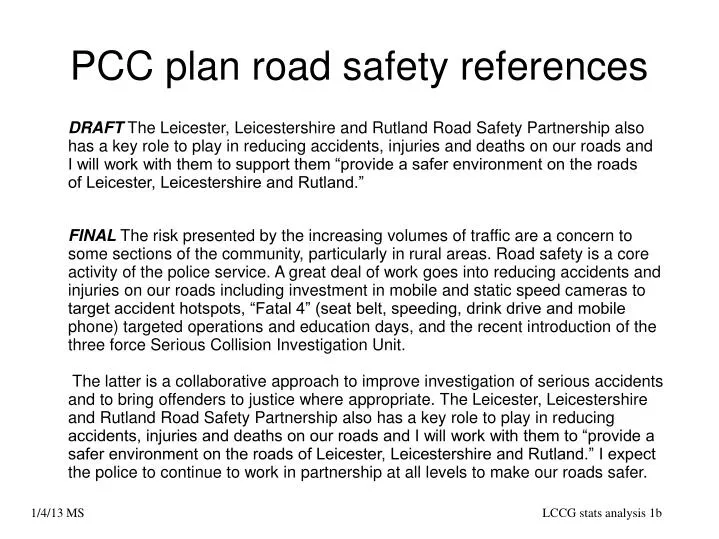 pcc plan road safety references