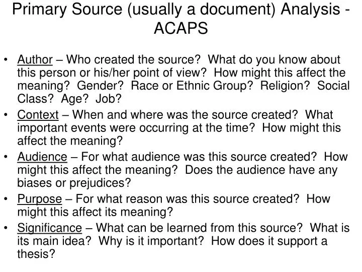primary source usually a document analysis acaps