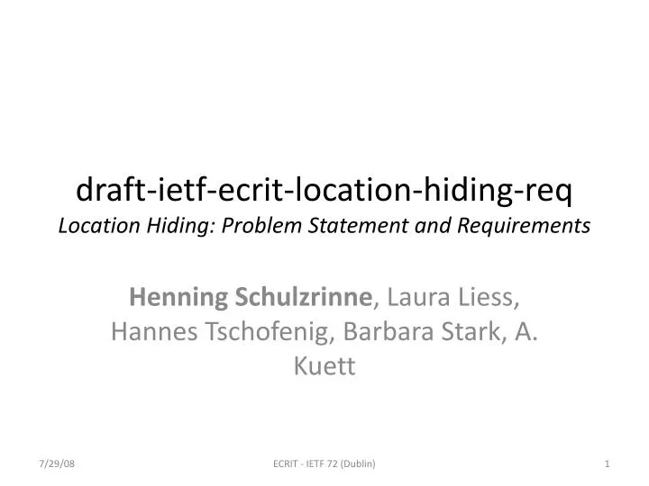 draft ietf ecrit location hiding req location hiding problem statement and requirements