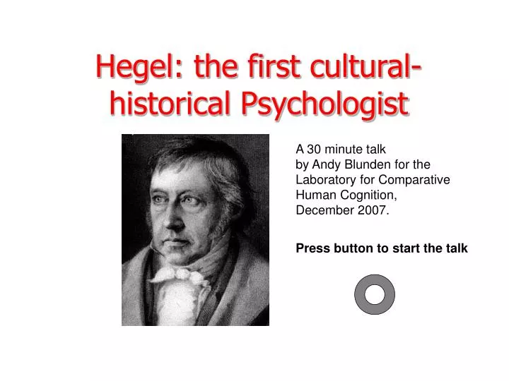 hegel the first cultural historical psychologist