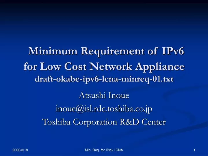 minimum requirement of ipv6 for low cost network appliance draft okabe ipv6 lcna minreq 01 txt