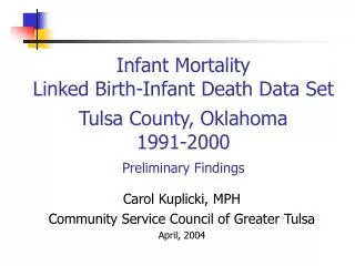 Carol Kuplicki, MPH Community Service Council of Greater Tulsa April, 2004