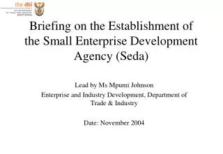 Briefing on the Establishment of the Small Enterprise Development Agency (Seda)