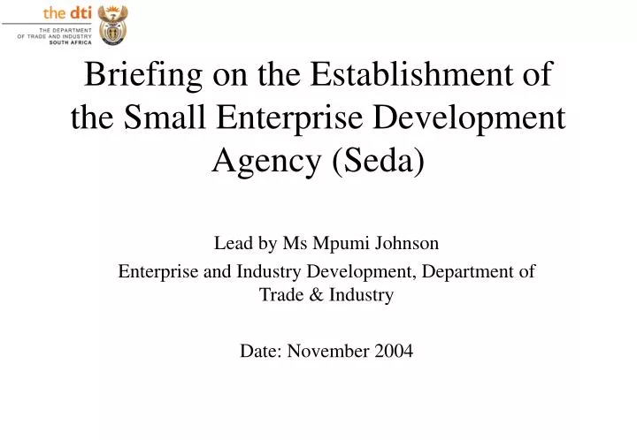briefing on the establishment of the small enterprise development agency seda
