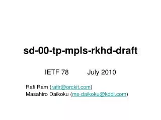 draft - rkhd - mpls - tp - sd-00