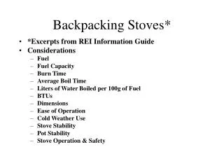Backpacking Stoves*