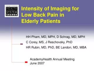 Intensity of Imaging for Low Back Pain in Elderly Patients