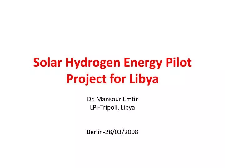 solar hydrogen energy pilot project for libya