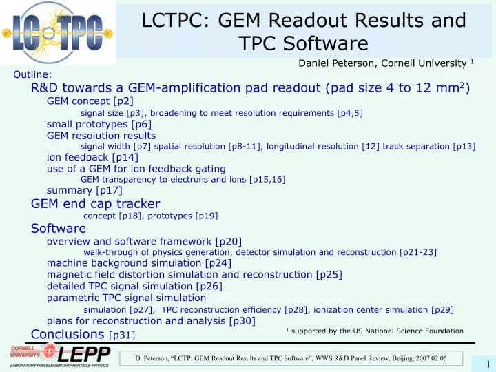 lctpc gem readout results and tpc software