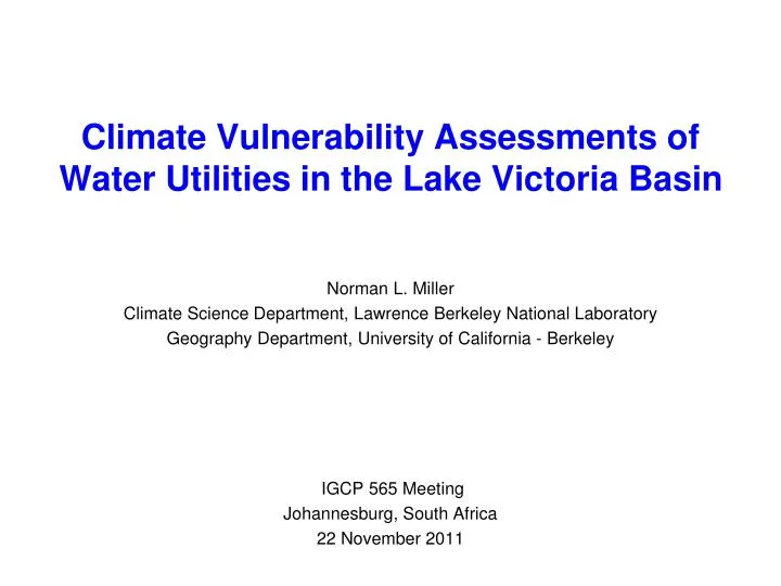 climate vulnerability assessments of water utilities in the lake victoria basin