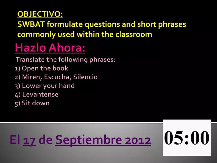 objectivo swbat formulate questions and short phrases commonly used within the classroom