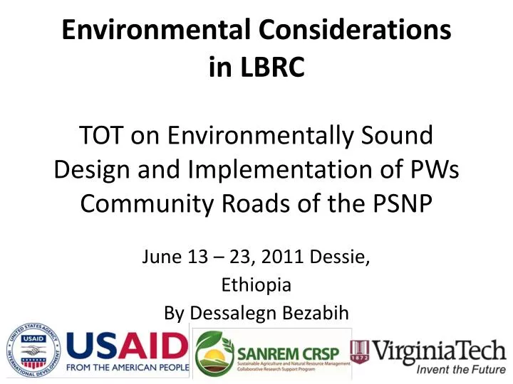 tot on environmentally sound design and implementation of pws community roads of the psnp