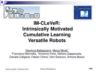 Outline IM-CLeVeR: Intrinsically Motivated Cumulative Learning Versatile Robots