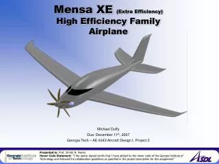Mensa XE (Extra Efficiency) High Efficiency Family Airplane
