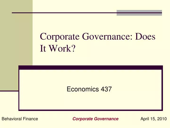 corporate governance does it work