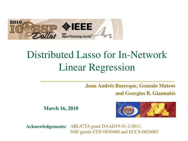 distributed lasso for in network linear regression