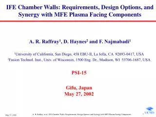 IFE Chamber Walls: Requirements, Design Options, and Synergy with MFE Plasma Facing Components