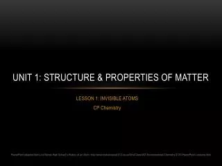 Unit 1: Structure &amp; Properties of Matter