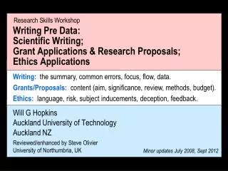 Will G Hopkins Auckland University of Technology Auckland NZ