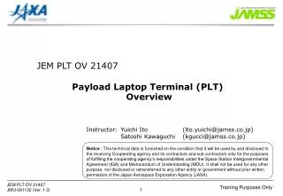 Payload Laptop Terminal (PLT) Overview