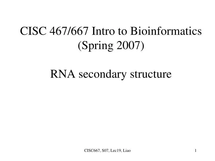 cisc 467 667 intro to bioinformatics spring 2007 rna secondary structure