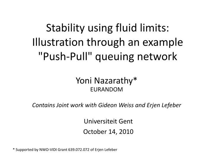 stability using fluid limits illustration through an example push pull queuing network