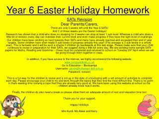 Year 6 Easter Holiday Homework