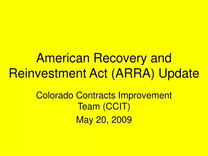 american recovery and reinvestment act arra update