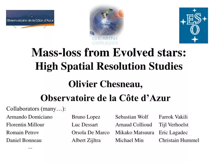 mass loss from evolved stars high spatial resolution studies