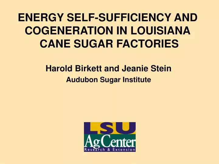 energy self sufficiency and cogeneration in louisiana cane sugar factories