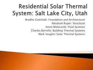 Residential Solar Thermal System: Salt Lake City, Utah