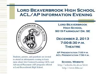 Lord Beaverbrook High School ACL/AP Information Evening