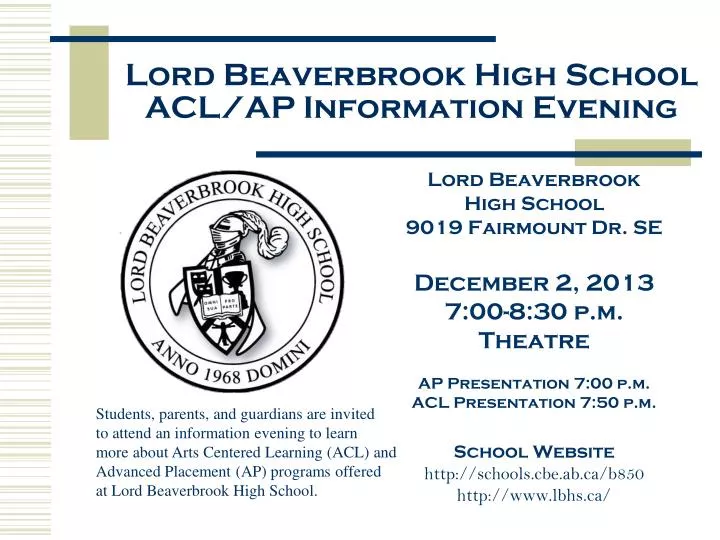 lord beaverbrook high school acl ap information evening