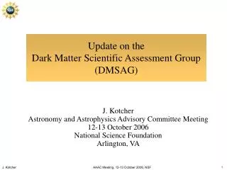 Update on the Dark Matter Scientific Assessment Group (DMSAG)