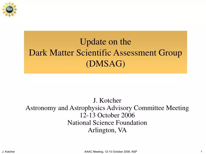 update on the dark matter scientific assessment group dmsag