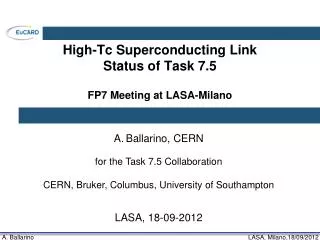High- Tc Superconducting Link Status of Task 7.5 FP7 Meeting at LASA-Milano