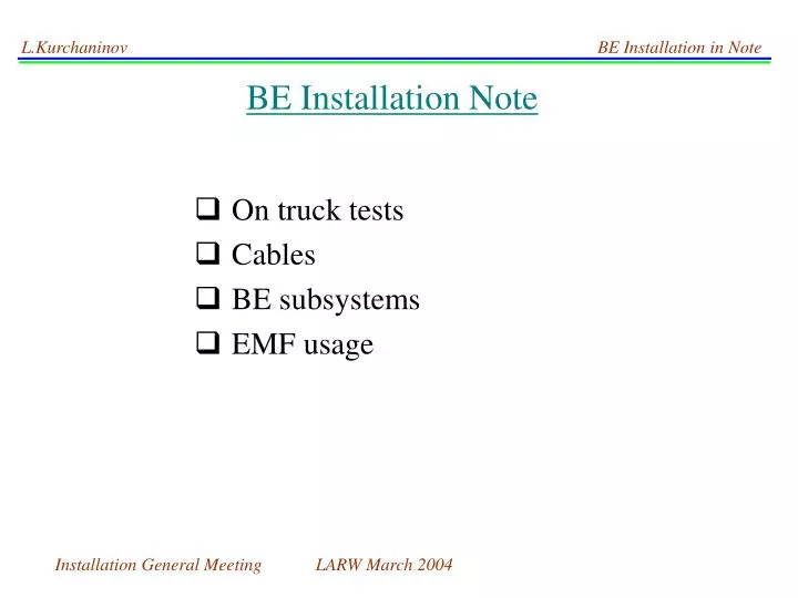 be installation note