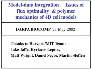 Model-data integration . Issues of flux optimality &amp; polymer mechanics of 4D cell models