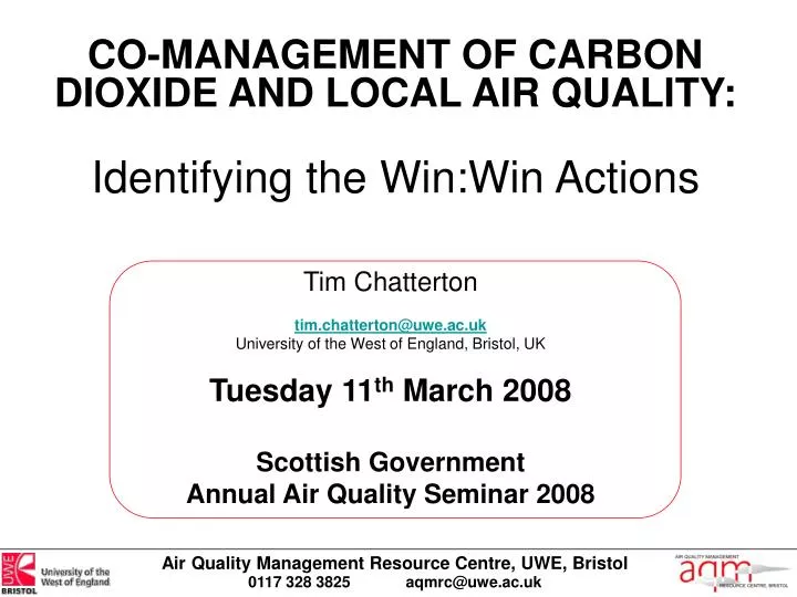 co management of carbon dioxide and local air quality identifying the win win actions