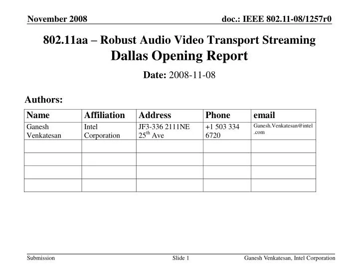 802 11aa robust audio video transport streaming dallas opening report