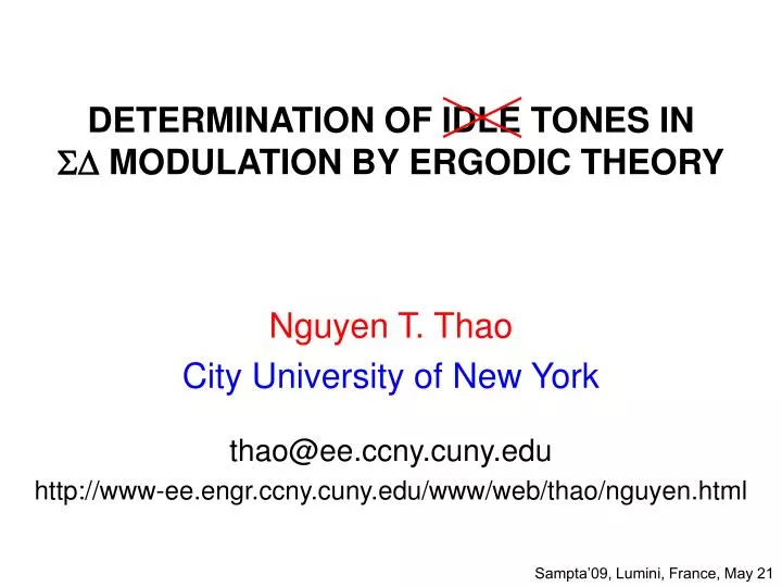 PPT - DETERMINATION OF IDLE TONES IN SD MODULATION BY ERGODIC