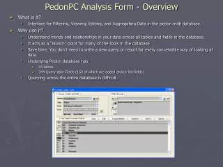 PedonPC Analysis Form - Overview