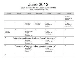 June 2013 Coach Sherwood 823-1511, Coach Quinn 471-0518 Coach Fisher 610-413-2745