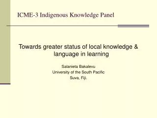 ICME-3 Indigenous Knowledge Panel