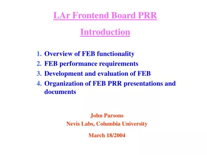 lar frontend board prr introduction