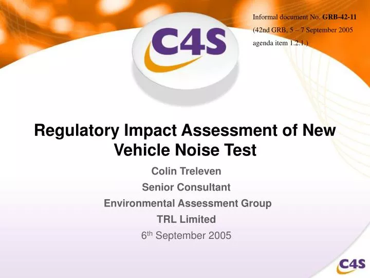regulatory impact assessment of new vehicle noise test