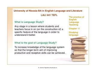 University of Nicosia BA in English Language and Literature LALI 441 TEFL