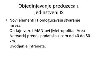 objedinjavanje preduzeca u jedinstveni is