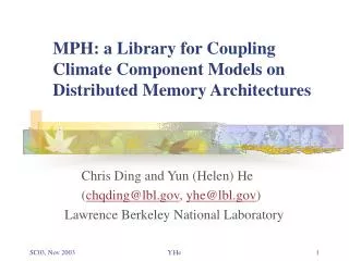 MPH: a Library for Coupling Climate Component Models on Distributed Memory Architectures