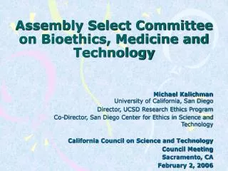 Assembly Select Committee on Bioethics, Medicine and Technology